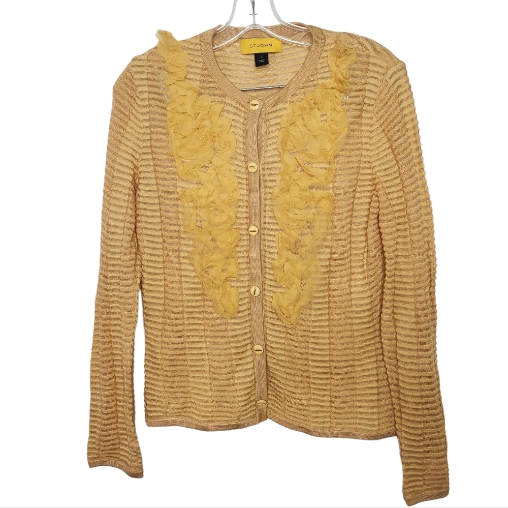ST. JOHN Ruffle Wool Blend Cardigan